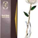 24K Gold Dipped Real Rose  Handcrafted, One of a Kind Gift  Timeless Romantic Present for Birthday, Valentines, Mothers Day, Anniversary (Ivory White)