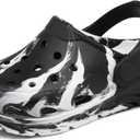 Cubufly Toddler Kids Clogs Garden Shoes for Boys Girls Marbled Tie Dye Water Shoes Slip on Sandals (2 Big Kid, Black/White)