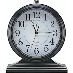 Retro Mantel Dcor Desk Clock, 10-inch Vintage Table Clocks for Fireplace, Easy to Read Clocks for Living Room, Bedroom, Office, Desktop Decoration (Black)
