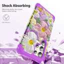 for Galaxy S23 Ultra Case,3 in 1 Oil Painting Flower Pattern Heavy Duty Shockproof Protection Silicone Rubber Bumper+Hard Plastic Protective Cover for Samsung S23 Ultra 6.8",Purple/Pink