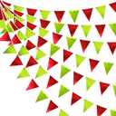 Red and Green Metallic Fabric Triangle Pennant Banner Flag Bunting Garland for Merry Grinchmas Birthday Baby Shower Bachelorette Xmas Holiday Christmas Holiday New Year Party Decorations Supplies