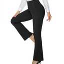 JEKAOYI Womens Flare Dress Pants High Waisted Bootcut Yoga Work Slacks Pull On Tummy Control Workout Leggings with Pockets Black Size L