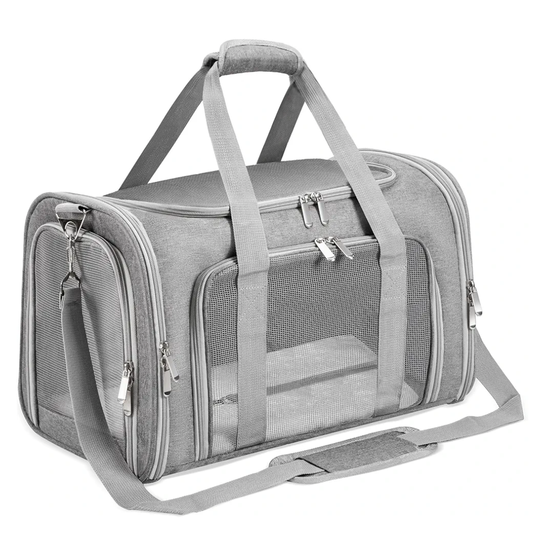 Soft-Sided Cat/Dog/Pet Carrier, Collapsible Pets Travel Carriers for Big Cats/Small Dogs with Shoulder Strap & Removable Mat, Mesh Puppy Carry Bag, Up to 16 Lbs, TSA Airline Approved(Gray)