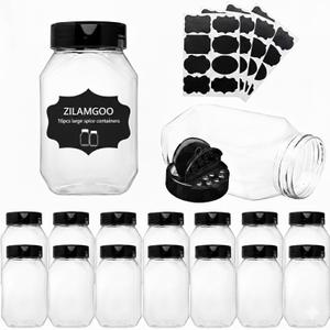 ZILAMGOO 16-Pack 17oz Plastic Spice Containers with Shaker Lids - Reusable Airtight Food Storage Jars for Spices, Powder, Bulk Pantry Organization (Clear PET, 500ml)