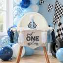Fast One Race Car HighChair Banner - Milestone Set High Chair Banner & Hat, Blue Decor 1st Birthday Celebration, First Lap Event Baby Photo Props