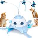 3-in-1 Automatic Cat Toys for Indoor Cats, Fluttering Butterfly, Whack a Mole, Rotating Feather Wand, USB Rechargeable Interactive Feather Toys for Multi-cat Family (Blue)