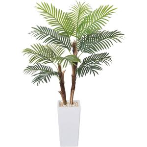 HAIHONG Artificial Palm Tree 5FT, Fake Tree with Realistic Fiber Trunks and White Tall Planter, Faux Tropical Areca Floor Plant in Pot, Artificial Silk Plant for Home Decor Office Living Room Decor
