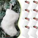 JOVITEC 8 Pieces 7 Inch White Christmas Stockings Faux Fur Snowy Christmas Stockings Xmas Fireplace Hanging Stocking Candy Gift Bags for Holiday Decorations