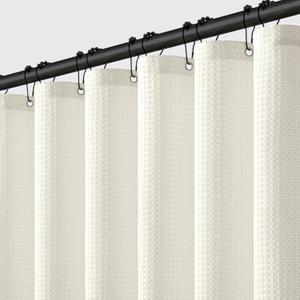 MIULEE Extra Long Waffle Weave Shower Bath Curtain 90 Inch Long with 12 Metal Hooks Modern Washable 260GSM Heavy Fabric Waterproof Thick Cloth Shower Curtains Set for Bathroom Hotel Bathtub, Ivory