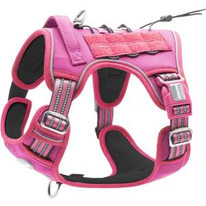 Auroth Tactical Dog Harness for Large Dogs No Pull Adjustable Pet Harness Reflective K9 Working Training Easy Control Pet Vest Military Service Dog Harnesses Rose Red M (M(Neck:16-22", Chest:22-33"), 35-50 lbs)