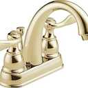 Delta Windemere Centerset Polished Bronze Bathroom Faucet, 4 Inch 3 Hole Bathroom Sink Faucet for Vanity, Metal Push-Pop Drain Assembly, Polished Brass B2596LF-PB