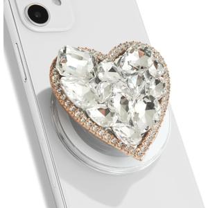 OnTheGrip Compatible with Magsafe Cute Cubic Diamond Heart Shape Design Collapsible Mobile Phone Grip Stand Holder for Smartphone Tablet Cell Phone Accessory (Gold Big)