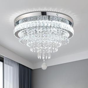 FRIXCHUR 19.7" Crystal Chandeliers Crystal Ceiling Light Fixtures Modern Flush Mount Light LED Chandelier Lamp for Living Room Bedroom Dining Room 6500K Cool White