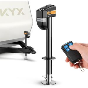 KYX Electric Jack 5000/7500lb, with Remote, Heavy Duty RV Electric Tongue Jack, 9.84"-33.85" Lift, Manual Crank Handle & Jack Cover for RVs & Travel Trailers, Black