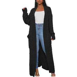 Long Sweaters for Women Cardigan Open Front Long Sleeve Plus Size Chunky Cable Knit Duster Cardigans with Pockets Winter Coat (X-Large, Black)