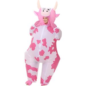Inflatable Cow Costune Blow up Animal Costume for Cosplay Party Halloween Suit Parade Carnival Outfit, Pink, Large(150cm-190cm)