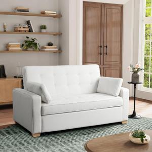 Serta Ainsley Convertible Loveseat Sleeper Sofa 3-in-1 Loveseat, Lounger & Queen-Size Sofa Bed, Pull-Out Sleeper Couch with DreamCoils, Easy Assembly, Oyster Fabric