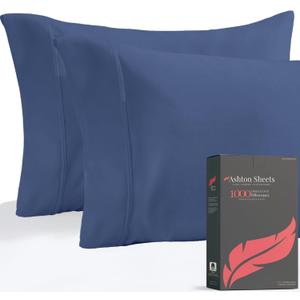 Ashton Sheets Luxury Egyptian Cotton Standard/Queen Pillow Cases Set of 2 - High Thread Count Standard/Queen Pillowcases, Sateen Weave Cooling Pillowcase for Standard/Queen Pillows - Deep Blue