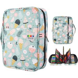 YOUSHARES Colored Pencil Case 220 Slots Pen Case Organizer With Handy Wrap & Zipper, Multilayer Holder for Prismacolor Colored Pencils & Gel Pen (Ice-Cream)