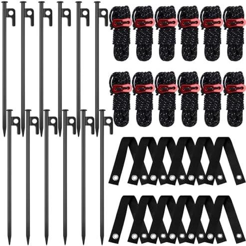 Suzile 60 Pcs Tree Stake Kit, Heavy Duty Tree Staking and Supports for Leaning Trees Include 11. 8'' Steel Stakes 15. 8'' Support Straps 13. 12 ft Ropes for Anchoring Hurricane Protection (Black)