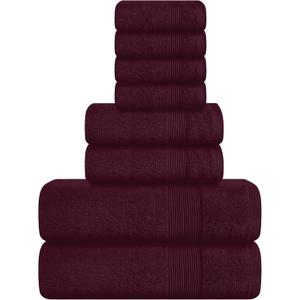 Belizzi Home 8 Piece Towel Set 100% Ring Spun Cotton, 2 Bath Towels 27x54, 2 Hand Towels 16x28 and 4 Washcloths 13x13 - Ultra Soft Highly Absorbent Machine Washable Hotel Spa Quality - Burgundy