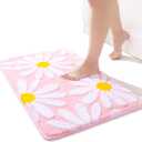 QJHOMO Pink Bathroom Rugs Cute Daisy Bath Mat White and Yellow Flower Decor Rug Non Slip Floor Carpet Microfiber Bathmat Super Absorbent Machine Washable Bathtub Mats for Shower (20x 32 inch)