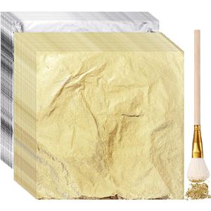Cunhill 150 Sheets Gold Foil Sheets for Art Silver Rose Gold Leaf Sheets with Gilding Brush Gold Foil Paper Craft for Arts, Painting, Gilding Crafting, 5.5 x 5.5 Inch (Gold Silver)