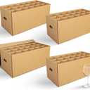 Feifeiya 4 Pack Wine Glass Moving Boxes Kitchen Moving Boxes with Handle Kitchen Kit with Lid for Dish Glassware (Brown,24 x 12 x 11 Inches)