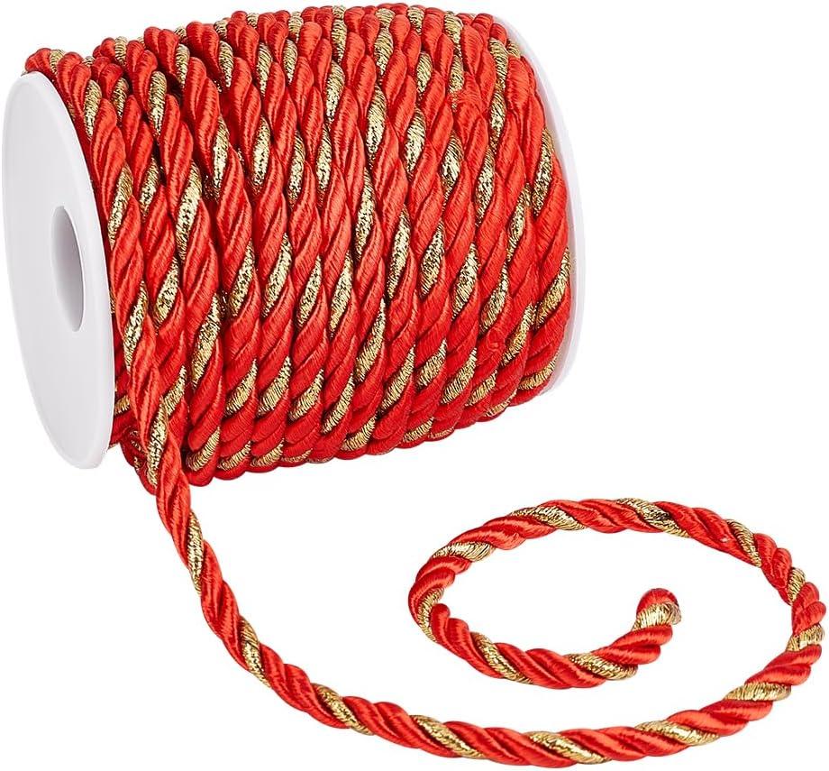 PH PandaHall 5mm Red Gold Rope 19 Yards Decorative New Year Cord Trim Craft Window Rope Handmade Cording Handfasting Braided Cord for Sewing Upholstery Home Gift Wrapping