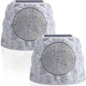 Solar Rock Speakers Outdoor Water-Resistant 2-Pack Solar Powered Rock Speaker with Lights RGB and TWS Pair for Patio Outside Garden BBQ Deck