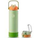 GOSWAG Insulated Water Bottle Stainless Steel 24 oz, Sports Water Bottles with 2 Lids (with Straw/ No Straw) Handle and Silicone Boot for School, Travel, Thermos with Double-Wall Vacuum Insulation