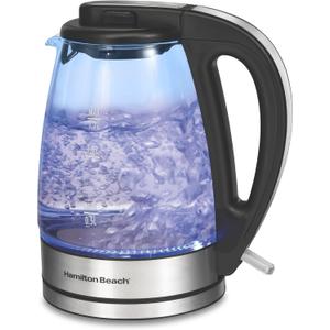 Hamilton Beach 1.7L Electric Kettle, Water Boiler & Heater, LED Indicator, Built-In Mesh Filter, Auto-Shutoff & Boil-Dry Protection, Cordless Serving, Clear Glass (40864)