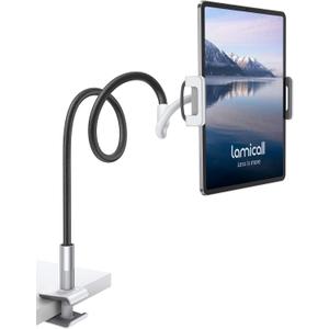 Lamicall Gooseneck Tablet Holder Mount : Flexible Arm Clip Tablet Stand for Bed, Desk Mount, Compatible with iPad Pro 11", Mini Air, Galaxy Tabs More 4.7 to 10.5" Phones and Tablets (Black)
