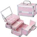 FRENESSA Makeup Case Organizer Portable Makeup Train Case Cosmetic Box with Mirror Jewelry Tray for Girls Nail Supplies Make Up Cases Organizers and Storage Kids Craft Case Pink