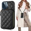 Bocasal Crossbody Wallet Case for iPhone 13 Pro Max, RFID Blocking PU Leather Zipper Handbag Purse Flip Cover, Kickstand Folio Case with Card Slots Holder Wrist Strap Lanyard 5G 6.7 Inch (Black)