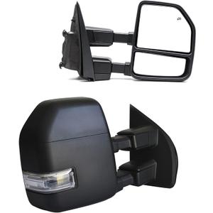 BOOLEE Towing Mirrors fit for 2017 2018 2019 2020 Ford F250 F350 F450 F550 Super Duty Turn Signal Light Temperature Sensor Heated Power Auxiliary Light Black Housing
