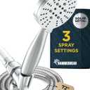 HammerHead Showers Solid Metal 3-Spray Handheld Shower Head with Long Hose and Holder - CHROME - 2.5 GPM High Pressure Shower Head with Handheld Sprayer - WIDE, MASSAGE, and MIST Sprays