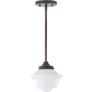 JONATHAN Y 7.25" Oil Rubbed Bronze Modern Schoolhouse LED Pendant Light Fixture, Adjustable Drop Metal Hanging Lamp with White Glass Shade for Kitchen Island, Dining Room, Foyer (JYL3516C)