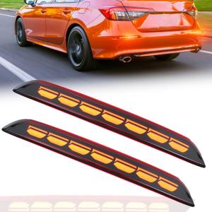 Red Lens LED Rear Reflector Bumper Fog Light Assembly kit for Honda Civic Hatchback 2022-2024,Turn Signal Light&Brake Light&Daytime Running Light,2 PCS (Smoked)