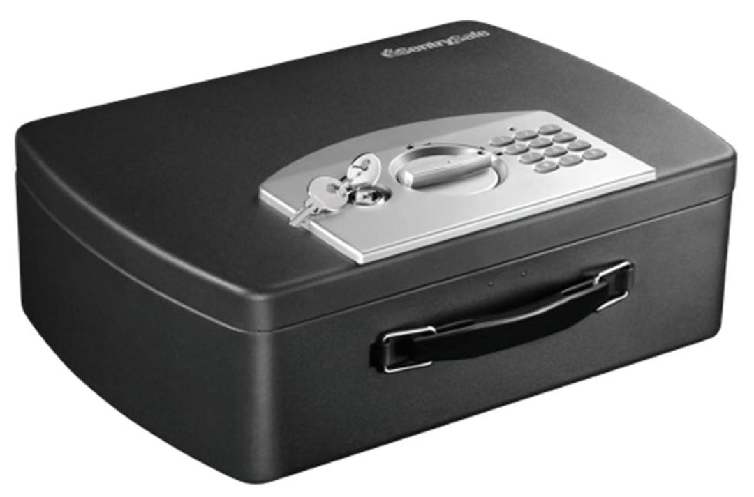 SentrySafe Portable Black Safe Box with Digital Keypad Lock, Small Steel Travel Safe with Carrying Handle for Money, Passport, 0.21 Cubic Feet, 4.4 x 13 x 10 Inches, P021E