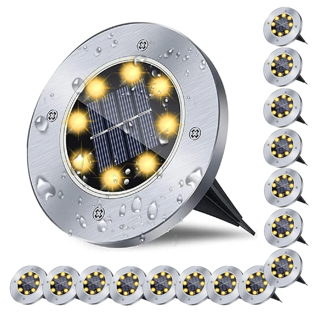 Solar Ground Lights, Waterproof Solar Garden Lights, Upgraded Outdoor Garden Waterproof Bright in-Ground Lights, Landscape Lights for Pathway,Yard,Deck,Lawn,Patio,Walkway (16 Pack Warm Light)