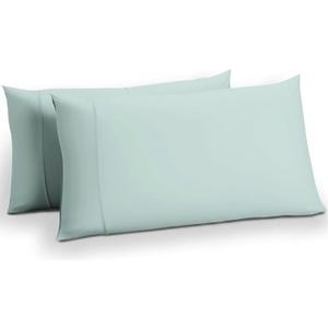 Carressa Linen 100% Egyptian Cotton Standard/Queen Size Pillow Cases Set of 2-800 Series Tulips Collection Queen Pillow Cover for Sleeping (Sea Foam), Breathable Cooling Pillowcases