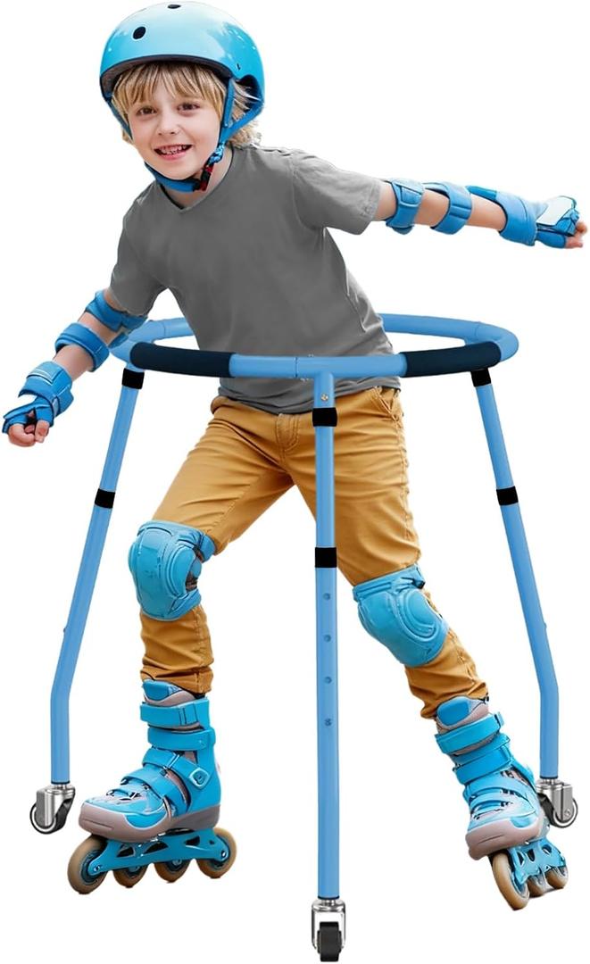 Roller Skate Trainer for Kids - Folding Adjustable Height (27"-33") Skater Aid Training Walker All-Metal Frame & 3 Quiet Wheels | Stable Learning Assistant for Toddlers Boys Girls