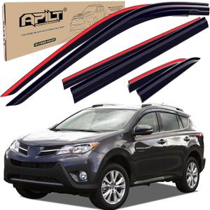 Outside-Mount Rain Guards Window Visors for 2013-2018 Toyota RAV4 Full-Size Wind Vent Deflectors Car Accessories Dark Smoke 6-Piece Set with Thicker and Waterproof Steps