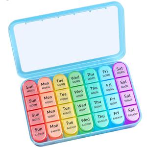 Daviky Pill Organizer, Daily Pill Box 7 Day, Weekly Pill Organizer 4 Times a Day, Large Travel Pill Case with 28 Compartment to Hold Medicine, Vitamin and Supplement (Blue)
