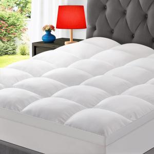 Topllen Queen Mattress Topper for Back Pain Relief, Extra Thick Pillow Top Plush Mattress Pad with Deep Pocket, Soft Pillowtop Queen Size Bed Toppers Filled Fluffy Down Alternative, White