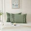 Herside Sage Green Pillowcase King Size 2 Pack,Ruffle Pillow Shams,20x36 inches Chic Boho Pillowcases,French Country Vintage Ruffled Cute Pillowcovers Set of 2 Soft Microfiber