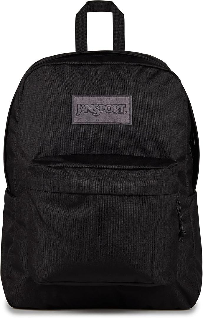 JanSport SuperBreak Plus Backpack with Padded 15-inch Laptop Sleeve and Integrated Bottle Pocket - Spacious and Durable Daypack for Work and Travel - Monochrome Black, One Size