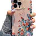 Compatible with iPhone Case,Cute Laser Flower Floral Wavy Curly Water Ripple Bumper Silicone [Military Drop&Camera Lens Protection] Shockproof Cover Phone Case (Pink,iPhone 17)