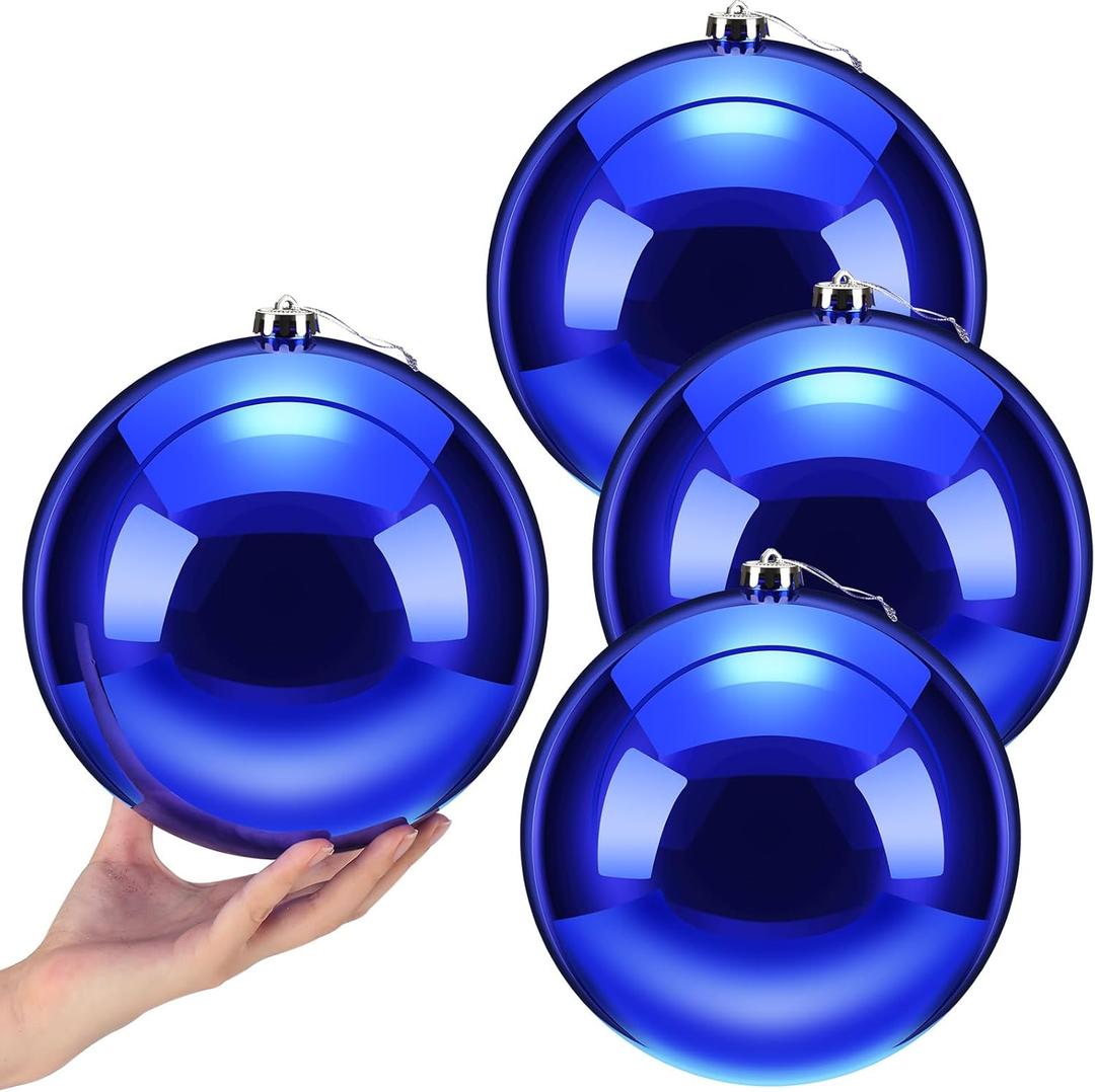 Zubebe 4 Pcs Extra Large Christmas Ball Ornaments 8'' (200 Mm) Giant Oversized Plastic Xmas Ball Big Hanging Christmas Tree Ornaments for Holiday Party Outdoor Decor(Shiny Blue)